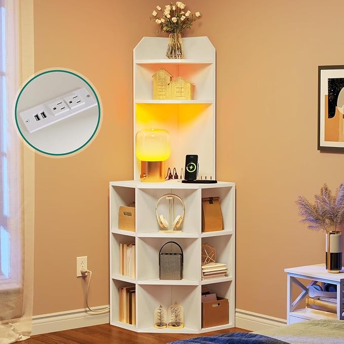 YITAHOME Corner Shelf with USB Ports & Outlets | Modern Corner Storage Cabinet - Image 7
