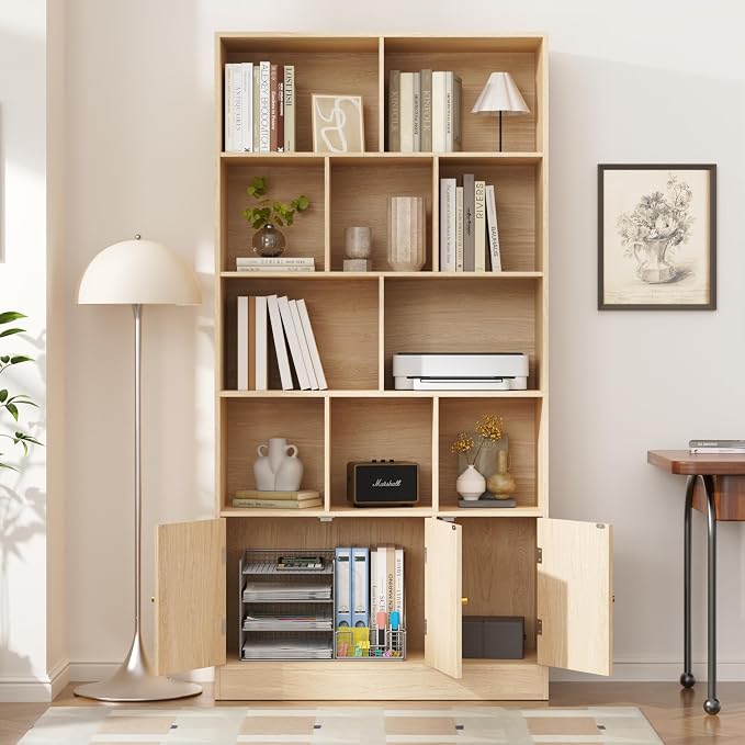 71" Tall Bookshelf with 10 Cubes and 3 Doors, 4-Tier Bookshelf, Open Shelf - Image 8