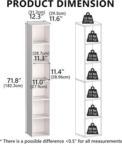 White Cube Shelf, 6 Cube Storage Organizer, 6-Tier Freestanding Low Bookshelf - Image 5