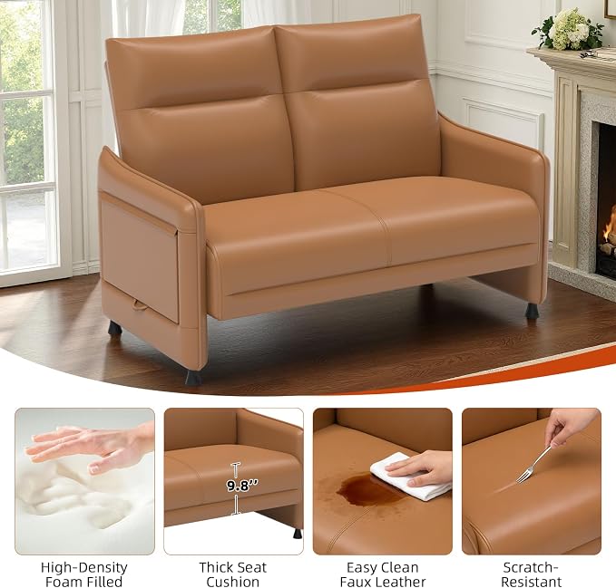Faux Leather Loveseat, Upholstered Loveseat - Image 4