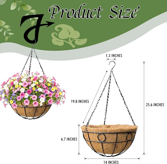 Classic Round Wire Hanging Basket 4 Packs 14 Inch Deep Coco Liner - Image 6