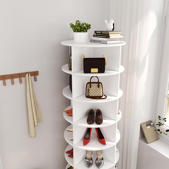 6 Tier / 7 Tier Rotating Shoe Rack Tower, Modern Free Standing 360° Revolving - Image 4