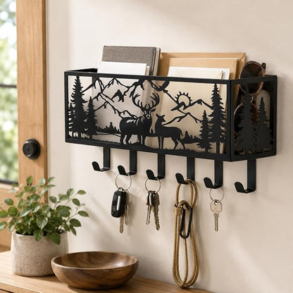 Deer Metal Wall Mail Organizer Wall Mounted Key and Mail Holder Mail Basket - Image 5