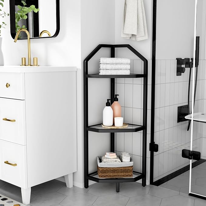 3-Tier Corner Shelf Stand, Bathroom Storage Rack Shelf, Plant Rack, Tempered - Image 7