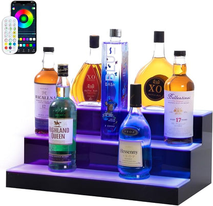 Led Lighted Liquor Bottle Display Shelf, 20 Inch 3 Tier Whiskey Rack, Support by LEEKIMID