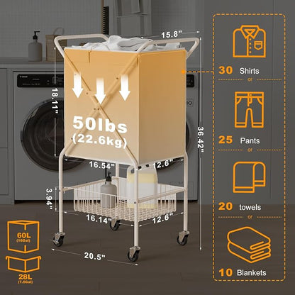 Laundry Basket with Wheels:88L Rolling Laundry Cart Foldable Metal Frame Dirty - Image 7