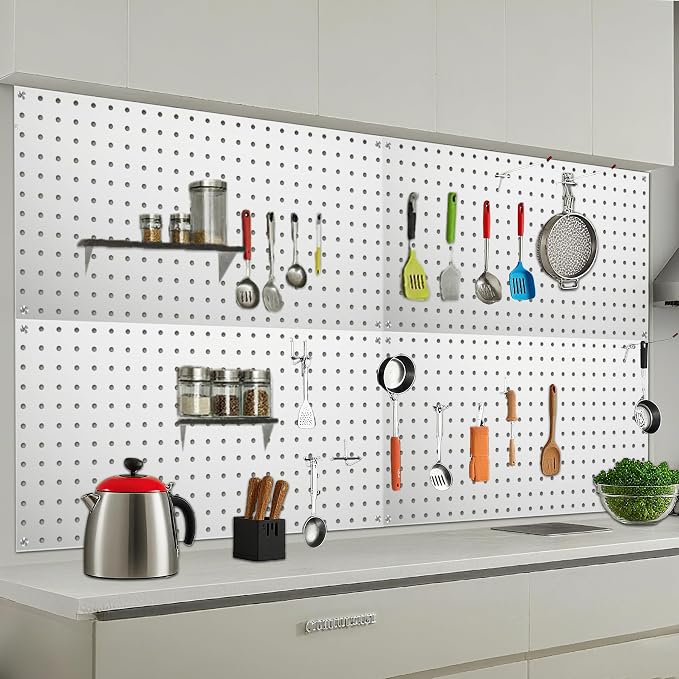 Pegboard Wall Organizer 4 PCS 24" x 12" Silvery Peg Board Metal Pegboard Panels - Image 2