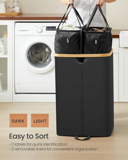 SONGMICS Laundry Hamper with Lids, Laundry Basket with 2 Compartments, 39 Gal. - Image 4
