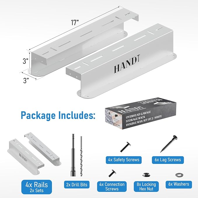 HANDT Overhead Garage Storage Rack, Connectable Heavy Duty Metal Ceiling Rails - Image 3
