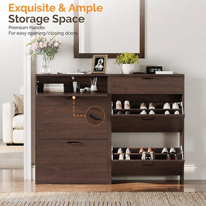 VINGLI Set of 2 Walnut Shoe Cabinet - Image 5