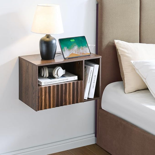 Modern Walnut Fluted Floating Nightstand by BuildHom