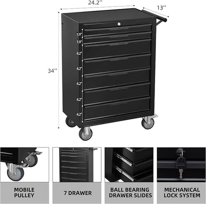7-Drawer Rolling Tool Chest Cabinet, Large Capacity Metal Tool Box - Image 3