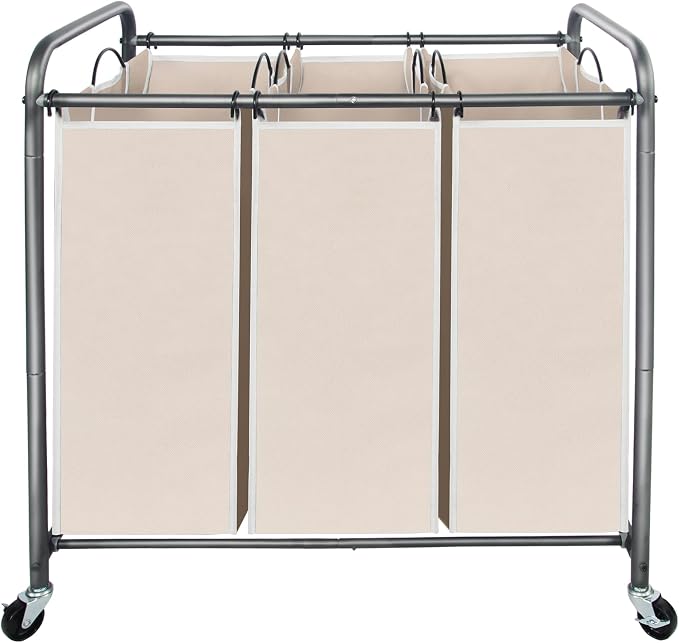 STO STO Laundry Sorter 3 Section, 3 Bag Laundry Hamper, Rolling Laundry Cart by STOSTO
