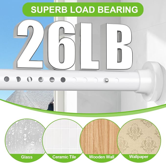 Long Tension Curtain Rod 40-113inch White Curtain Rods no Drilling Adjustable - Image 3