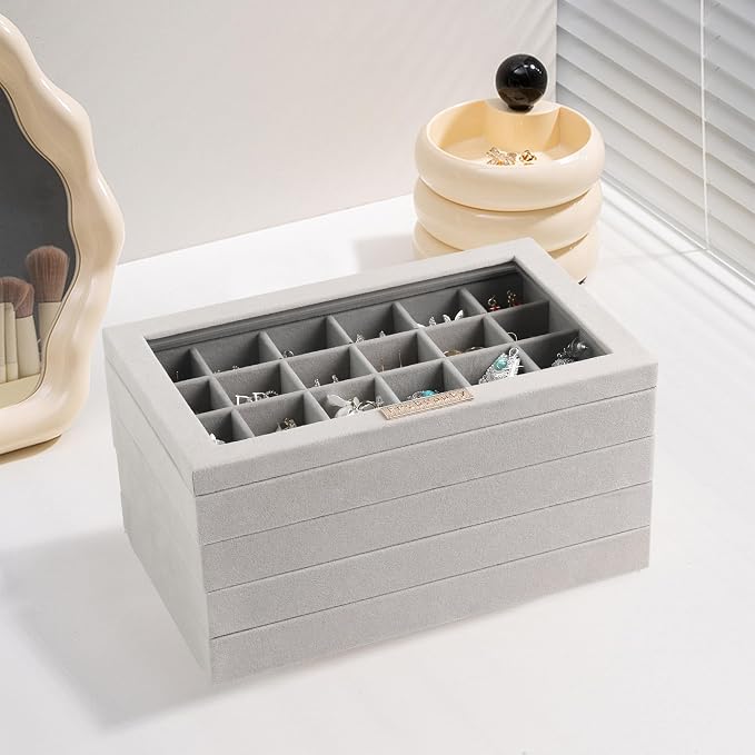 Frebeauty Stackable Jewelry Trays, Removable Glass Lid, Drawer Inserts - Image 6