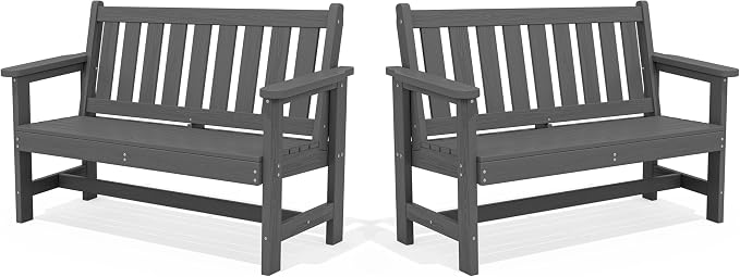 SERWALL HDPE Outdoor Bench, Weatherproof Porch Bench, 2 Pack, Suitable by SERWALL