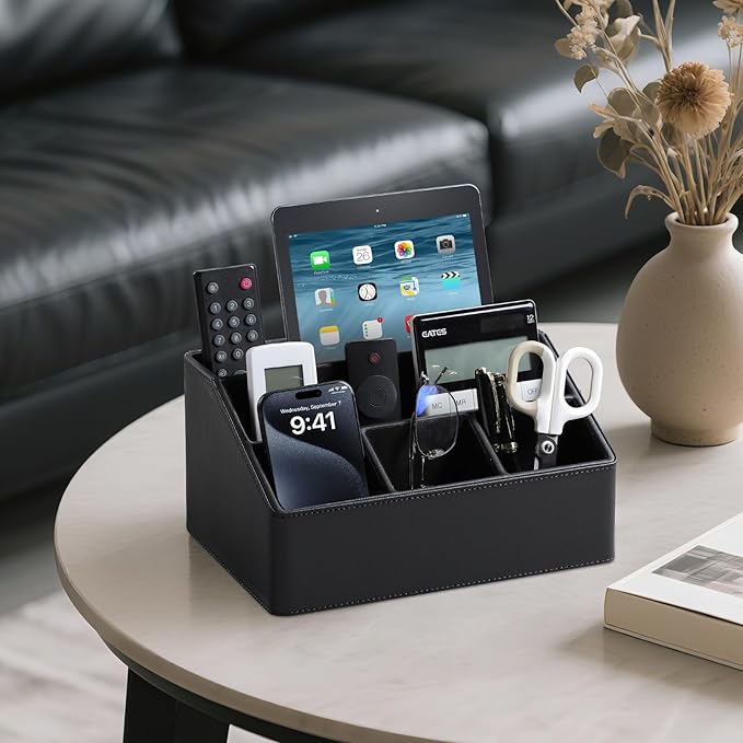 PU Leather Desk Organizer, Luxury Remote Control Holder - Image 2
