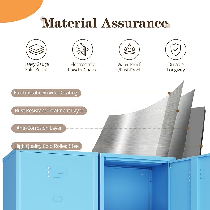 Metal Locker Storage Cabinets 59.06"H Sky Blue Locking File Cabinets Kitchen - Image 5
