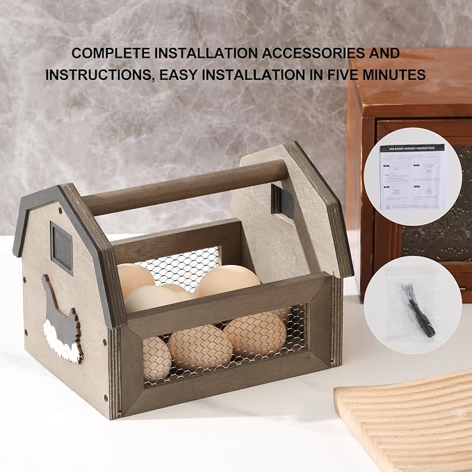 Egg Basket for Gathering Fresh Eggs, Farmhouse Egg Collecting Basket, Wood - Image 6