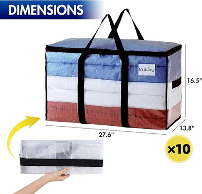 TAILI Extra Large Moving Bags, 10 Pack Clear Heavy Duty Totes - Image 2