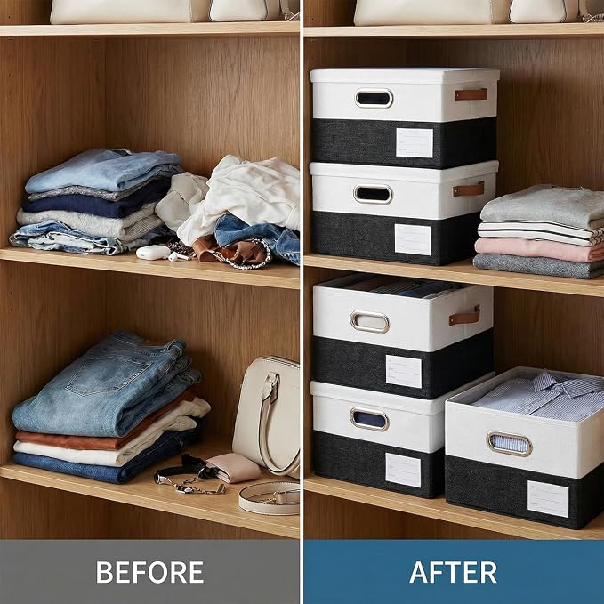 PRANDOM Storage Bins with Lids Linen Fabric Foldable Storage Boxes Organizer - Image 6