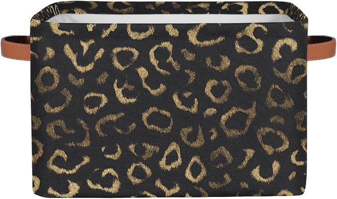 Pardick Black Gold Leopard Basket Storage Bins Large Fabric Toys Storage Cube by Pardick