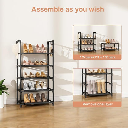 LANTEFUL 5 Tiers Shoe Rack 12-15 Pairs Boots Organizer Storage Sturdy Narrow - Image 5