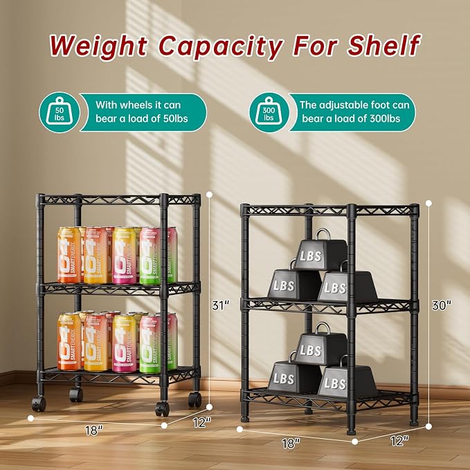 3 Tier Adjustable Storage Shelves Heavy Duty Metal Utility Shelf Wire Shelving - Image 3