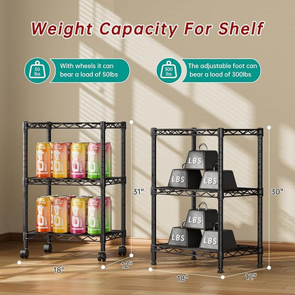 3 Tier Adjustable Storage Shelves Heavy Duty Metal Utility Shelf Wire Shelving - Image 3