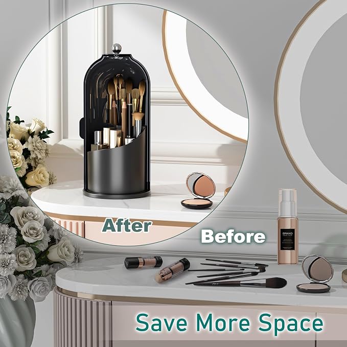 GAXmi Makeup Brush Holder with Lid Cosmetic Tools Organizer 360 Rotating - Image 5