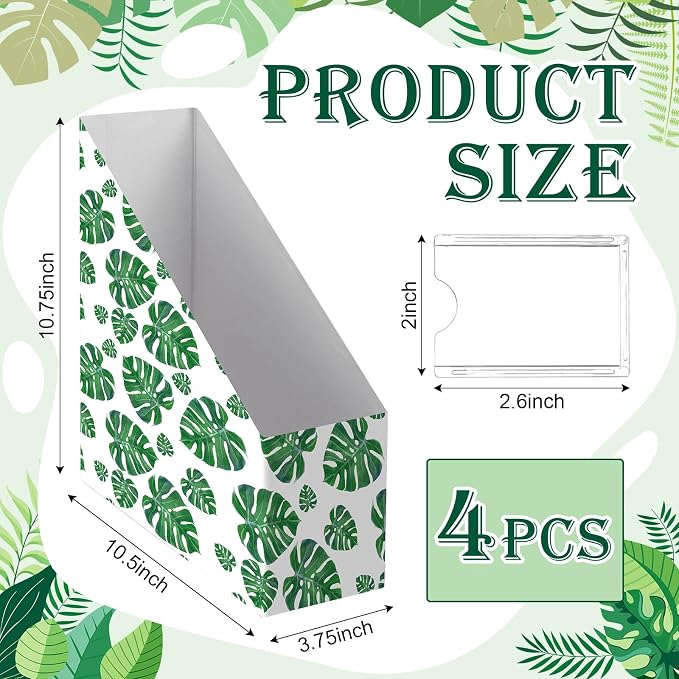 Monstera Magazine File Holder Decorative Set of 4 | Foldable Magazine Storage - Image 2