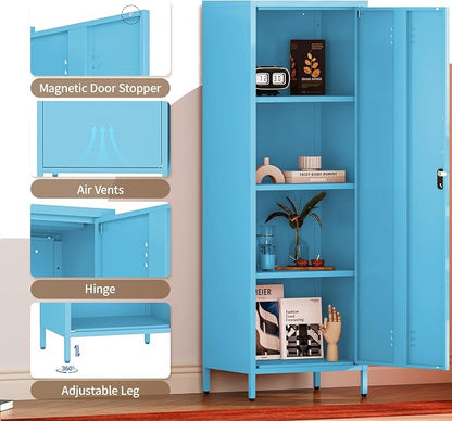 Metal Locker Storage Cabinets 59.06"H Sky Blue Locking File Cabinets Kitchen - Image 3