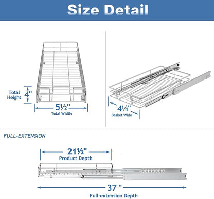 Pull Out Cabinet Organizer 5½" W x 21½" D, Heavy Duty Cabinet Pull Out Shelves - Image 3