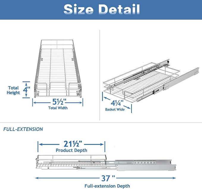 LOVMOR Pull Out Cabinet Organizer 5½" W x 21½" D, Kitchen Cabinet Pull Out - Image 3