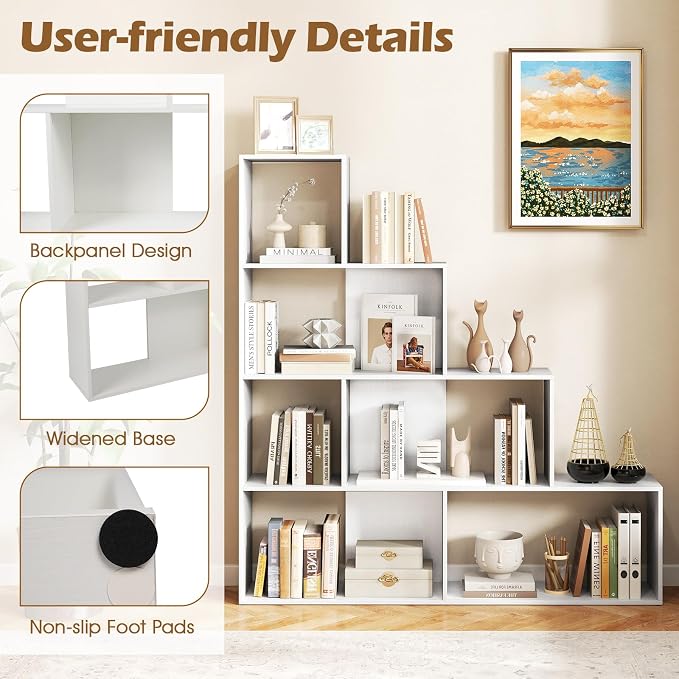Tangkula 4-Tier Stepped Bookshelf, Freestanding 6 Cubes Ladder Bookcase - Image 9