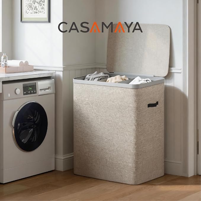 CASAMAYA Laundry Basket with Lid, Laundry Hamper 3 Section, 190L collapsible - Image 2