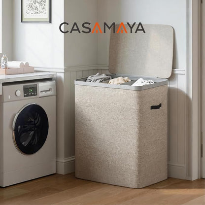 CASAMAYA Laundry Basket with Lid, Laundry Hamper 3 Section, 190L collapsible - Image 2