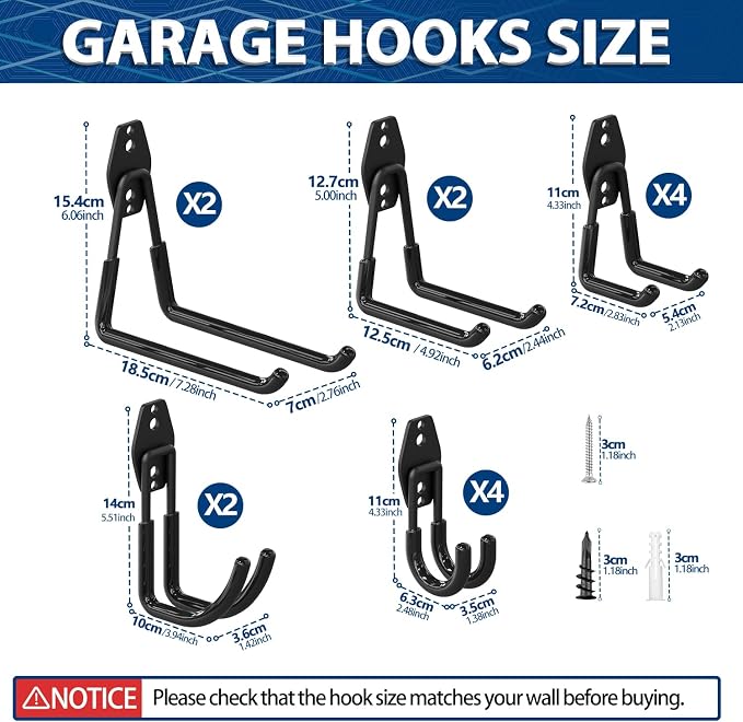 3-H Garage Wall Hooks 14 Pack, Garage Hooks Heavy Duty - Image 2