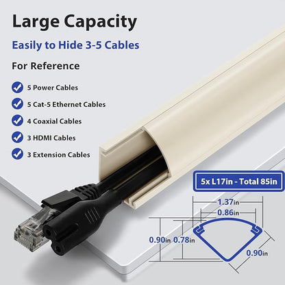 ZhiYo Corner Cable Hider for 3-5 Cords, Wall & Floor Cord Hider 85in Beige | 5 - Image 2