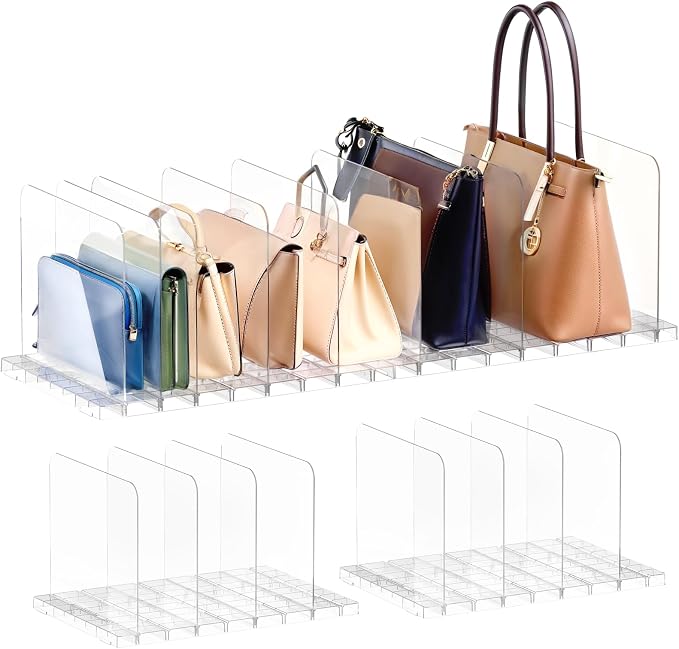 Purse Organizer for Closet, Stackable Handbag Storage Shelf, Adjustable Clear by PAVSTINE