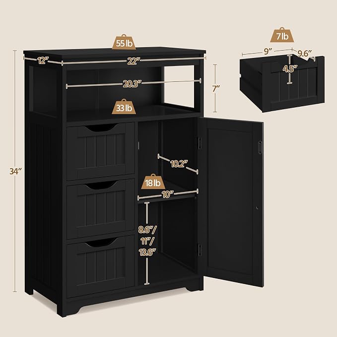 Yaheetech Bathroom Floor Cabinet, Free Standing Wooden Storage Cabinet Multiple - Image 3