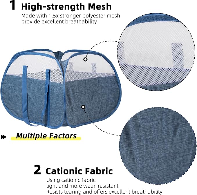 Collapsible Laundry Basket, 90L Tear Proof Mesh Pop-up Hamper 2PCS | Foldable - Image 3