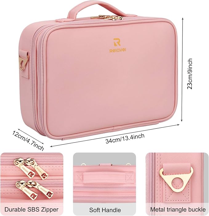 Relavel Makeup Bag Travel Makeup Train Case 13.8 inches Large Cosmetic Case - Image 7