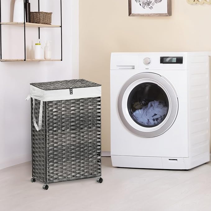 88L Slim Laundry Hamper with Wheels, 23.3 Gallon Rolling Laundry Basket with Lid - Image 2