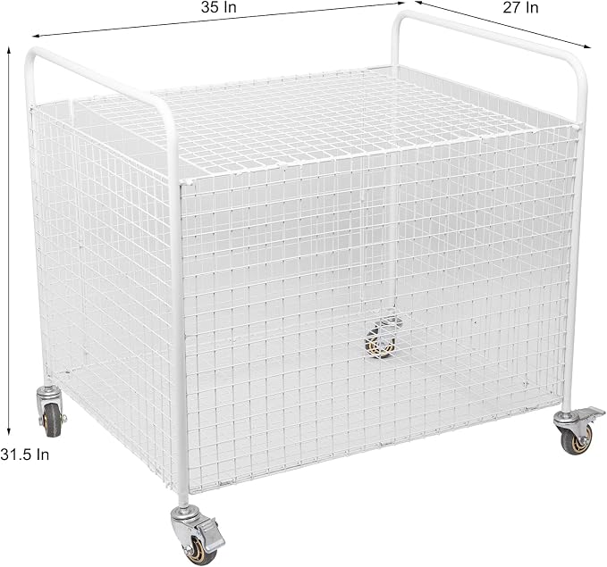 Metal Basketball Rolling Cart Sports Equipment Storage Wheel Basket White - Image 3