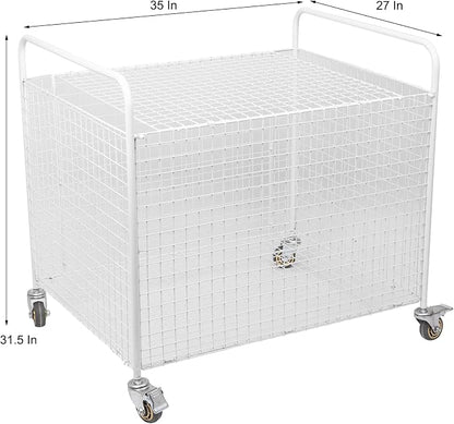 Metal Basketball Rolling Cart Sports Equipment Storage Wheel Basket White - Image 3