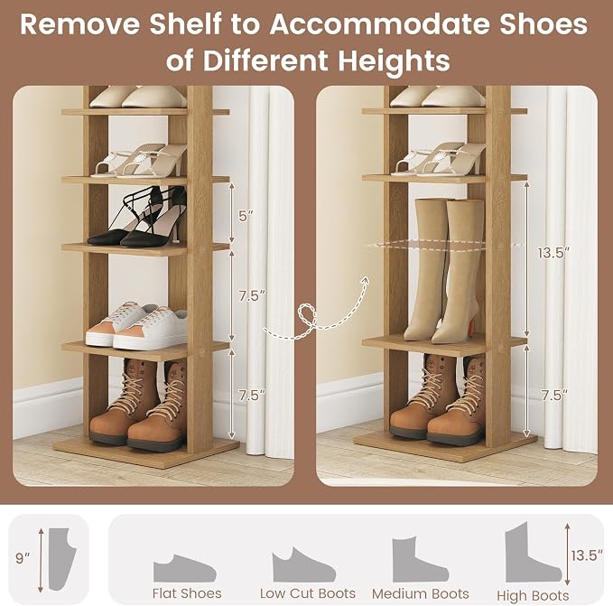 Tangkula 8-Tier Vertical Shoe Rack, Space-Saving Corner Shoe Organizer - Image 5