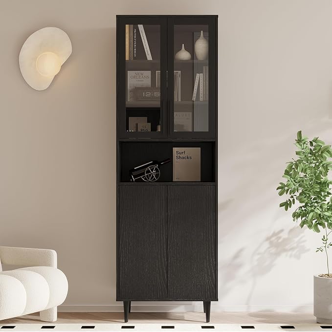 TUSY 70.9“ H Bookcase with Doors, 6-Tier Bookshelf with Open Shelf, Display - Image 4