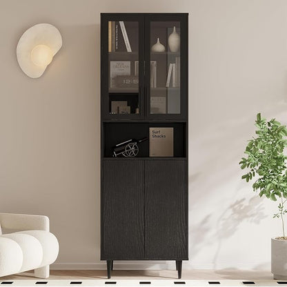 TUSY 70.9“ H Bookcase with Doors, 6-Tier Bookshelf with Open Shelf, Display - Image 4