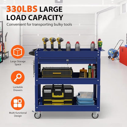 3 Tier Rolling Tool Cart with Drawers, Heavy Duty Utility Cart on Wheels - Image 2
